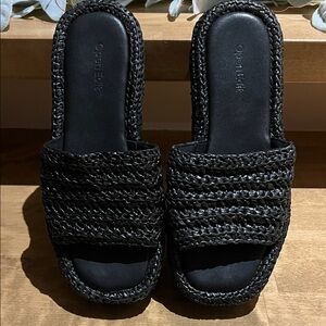 Open Edit Gisela Platform Slide Sandal Black Raffia Sz 7.5 M